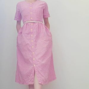Pink Gingam Seersucker Vintage Dress Slightly Wounded